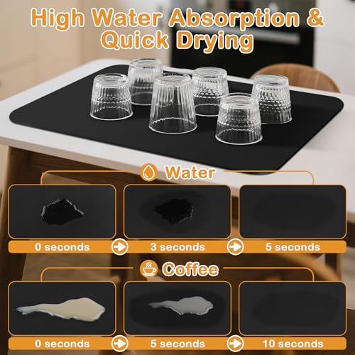 FICOFISE 2 Stück Schnelltrocknend & Wasserabsorbierende Unterlage Kaffeemaschine, 40x30cm Rutschfest Abtropfmatte Geschirr & Kaffeemaschine Abtropfmatte für Küche Arbeitsplatte, Spüle (Schwarz)