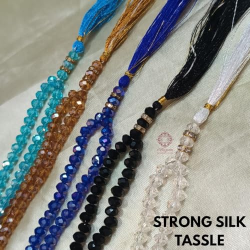 Image of Islamic Prayer Crystal Beads Tasbeeh with Silk Tassel, Dhikar Best Gift of Hajj Umrah, Ramadan as Sadqa-e-Jariya Set of 5 Multicolour Gemstone Tasbih Unisex Adult