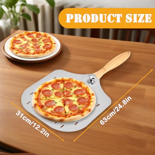 12-Inch Perforated Pizza Peel - Aluminium Pizza Paddle with Folding Wooden Handle for Easy Storage & Baking Accessories - Image 2