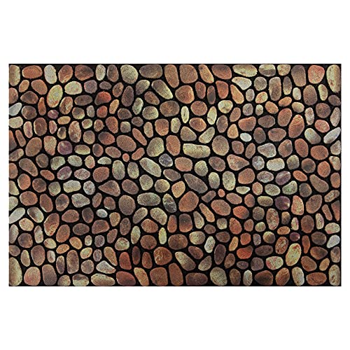 Nicoman Pebble Stone Pattern Barrier Doormat Eco-Friendly Scrape and Absorbent Indoor/Outdoor Door Mat, Rectangular (60x40cm), Pebbles Brown