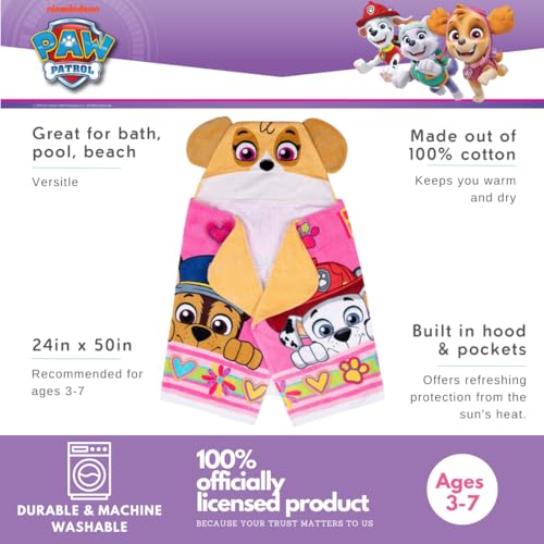 Image of Paw Patrol Girl Skye, Marshall, Chase Kids Super Soft Bath /Pool /Beach Soft Cotton Terry Hooded Towel Wrap, 24 in x 50 in, (Officially Licensed Product) by Franco