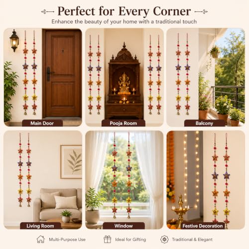 Image of Bindian Toran for Main Door, Decorative Door Thoranam Hanging, Diwali Decoration for Home Entrance, Wall Decor Hanging Ornament, Traditional Festive Welcome Decor for House, Pooja (Star Pack of 2)
