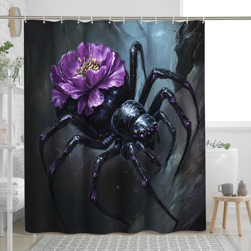 Set di tende da doccia con ragno horror, tenda da doccia spaventosa con insetti e fiori, decorazione da bagno gotica raccapricciante, motivo stampato decorativo da 183 cm