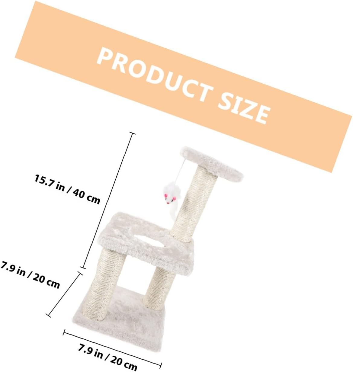 BETOOKY Cat Scratching Post 3-Layer Sisal Cat Climbing Tower with Hanging Mouse Floor Scratching Pole and Kittens Beige Multi-Level Pet Activity Structure