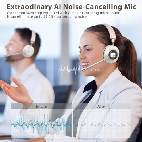 Image of Wireless Headset with Mic for Work, Bluetooth Headset with Noise Cancelling Microphone, On Ear Wireless Headphones with USB Dongle & Mute Function for Work from Home Computer Office Teams Call Center