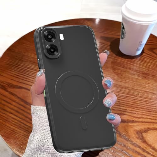 Image of Outlouders Back Cover for Oppo A6X 5G Soft Matte Silicone Cover with Slim Fit | Mag-Safe Logo (Not Mag-Safe Compatible) | Shockproof | Camera Protection Bumper Case (Black)