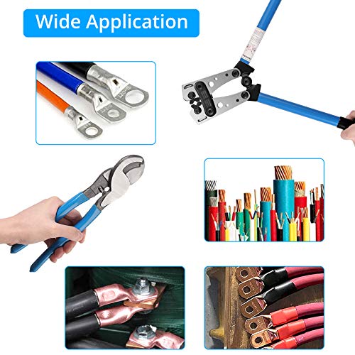 Crimping Tool, Kamtop Battery Cable wire Lug Crimping Tool with Cable Cutter 30PCS AWG 6 4 2 Copper Wire Lugs Tubular Ring Terminal Connectors and 30PCS 3:1 Dual Wall Adhesive Heat Shrink Tubing