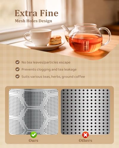 House Again 2 Pack Large Tea Infusers, Extra Fine Mesh Tea Strainers for Loose Tea, Slim Lid & 304 Stainless Steel, Filter Bags Diffusers, Loose Leaf Tea Steeper for Brew Tea Spices & Seasonings — view 3