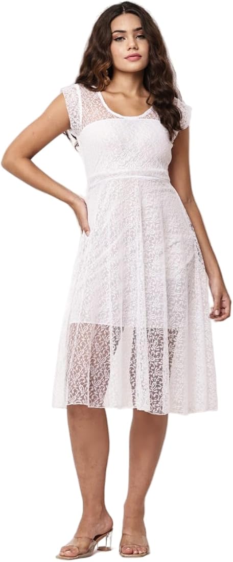 Buy NAKASH ENTERPRISES Women's White Lace Floral Midi Skater Dress Cap Sleeve at Amazon.in Buy NAKASH ENTERPRISES Women's White Lace Floral Midi Skater Dress Cap Sleeve at Amazon.in