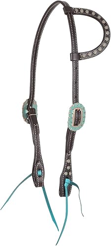 Martin Saddlery Cabezal deslizante con hebillas de punto turquesa y cobre, chocolate