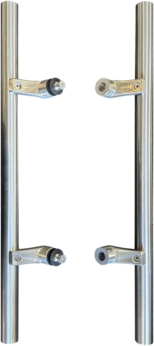 Stainless Steel 304 Offset Round Style Back to Back Glass Door/Barn Door Push Pull Handle (Satin Brush Finish, 24 in (Center to Center: 12 in)), OSH19S