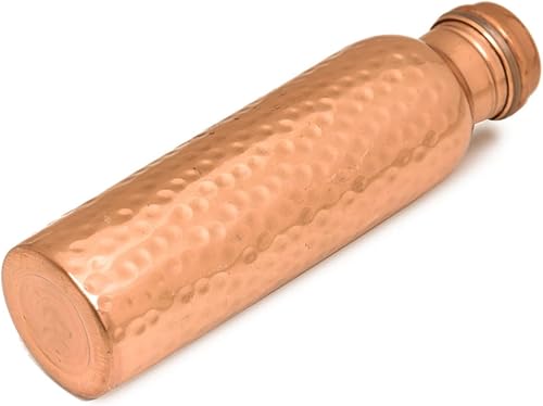 Miniatura 6 de NZM Botella de agua de cobre puro de 34 onzas para beber, tapa a prueba de fugas, botella de agua ayurvédica de cobre martillado de 33.8 fl oz
