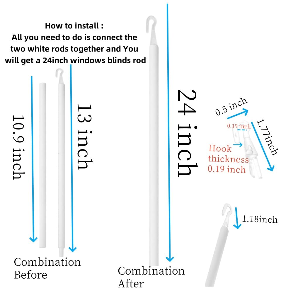 24 Inch Window Blind Wand Replacement with Hook Plastic Spliceable Vertical Blinds Rod Replacement Blinds Stick Replacement