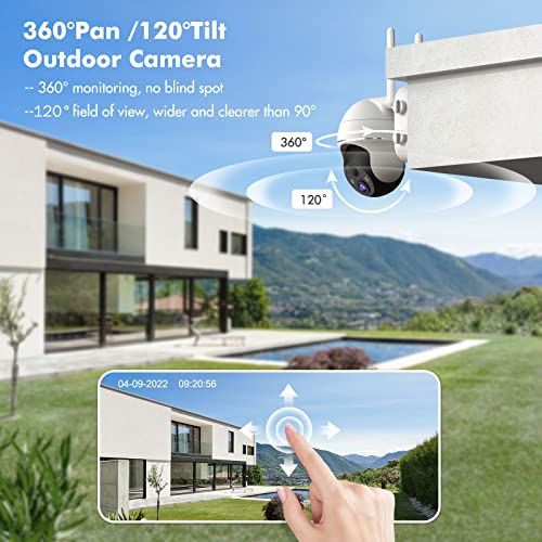 2K Security Camera Outdoor Wireless Wifi With 360° Ptz, Zumimall Battery Powered Wireless Cameras For Home Surveillance, Spotlight & Siren/Pir Detection/3Mp Color Night Vision/2-Way Talk/Ip66/Cloud/Sd #TOP1