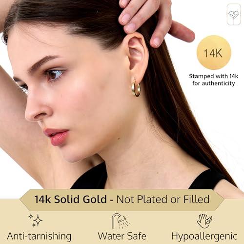 MAX + STONE Solid 14k Gold Hoop EarringsSolid Gold Hoop Earrings for Women with Secure Closure, Hypoallergenic & Anti Tarnishing2