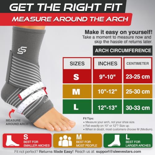 Image of Sleeve Stars Ankle Brace for Women & Men, Ankle Wrap for Sprain, Compression Sleeve for Plantar Fasciitis Relief, Easy Customizable Support: w / Removable Strap (Single /M:10 inch-12 inch /Grey)