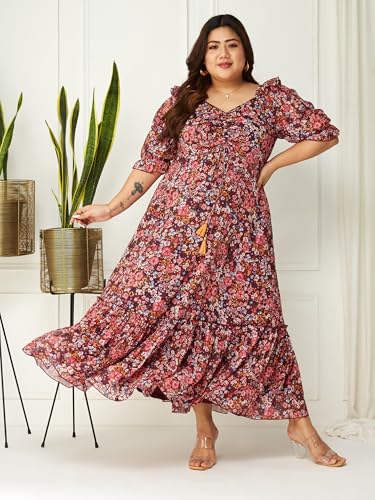 Image of Miss Chase A+ Women's V-Neck Three-Quarter Sleeve Floral Wrap Chiffon Midi Dress
