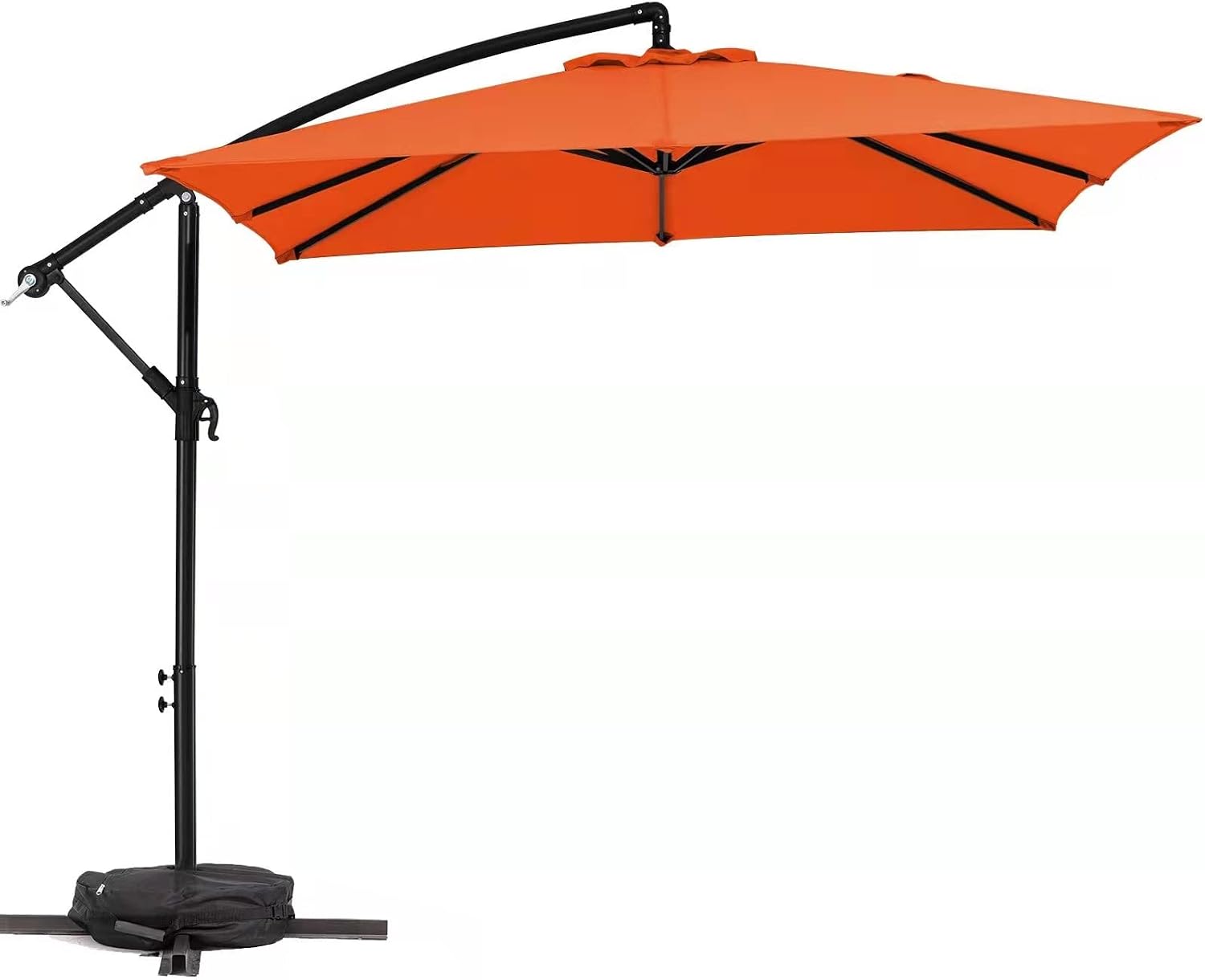 VOUA Patio Square Offset Umbrella with Sandbag Include,8x8ft Cantilever Outdoor Hanging Umbrella Large 8 Ribs Market Umbrella with Crank & Cross UPF 50+ and Waterproof for Backyard Garden Pool and Deck,Orange