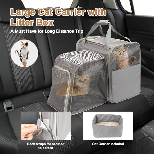 Cat Carrier with Litter Box, LitaiL Soft Cat Travel Carrier for Car Travel Long Distance, Expandable Large Cat Carrier, up to 20 lb to Road Trip, Camping, Hiking, 16.5 - Thumbnail 2