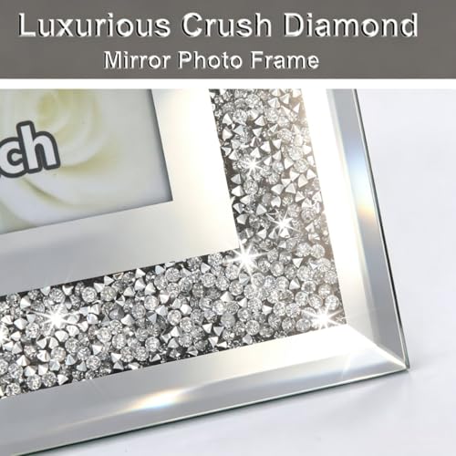 ALLARTONLY Crushed Diamond Hochzeitsspiegel-Bilderrahmen, Kristall-Silberglas-Bilderrahmen für Fotogröße 20,3 x 25,4 cm, 2 Stück… – Ansicht 4