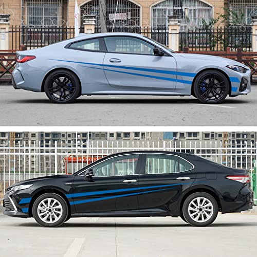 Nuoozy Universal Car Side Skirt Decal Stickers Body Side Sports Racing Stripe Graphic Stickers Nj032 Blue (2Pcs) #TOP2