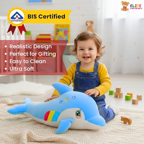 Image of ELITE CREATIONS Dolphin Soft Toy 50 cm | Cute Blue Dolphin Plush Stuffed Animal | Soft Cuddly Sea Animal Toy for Kids Boys Girls | Birthday Gift Baby Toy Room Decor