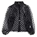 Produktbild Frauen-Ferien Causal Einreiher Laterne Hülse Hemdkragen Punktperspektive Netto-Garn Chiffon- Hemd Welle Kurz (Color : Black, Size : M)