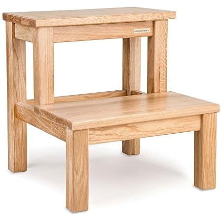 NATUREHOME Design Tritthocker Holz - Buche Natur mit Griff 46x46x38cm