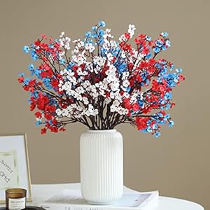 Hananona 10 Pcs 4th of July Flowers Artificial Babys Breath Fake Silk Patriotic Flowers for Independence Day Home Decor Floral Arrangement Table Centerpieces 10 Mix