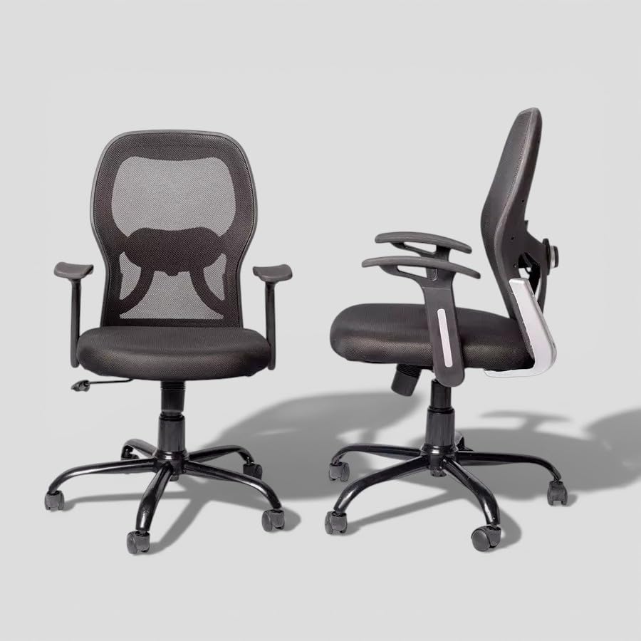 Image of Ergonomic High Back Office Chair with Cushioned Fabric Backrest, Adjustable Height, Padded Seat, Fixed Armrests, 360 Swivel Computer Desk Chair for Home, Office & Study (Black)