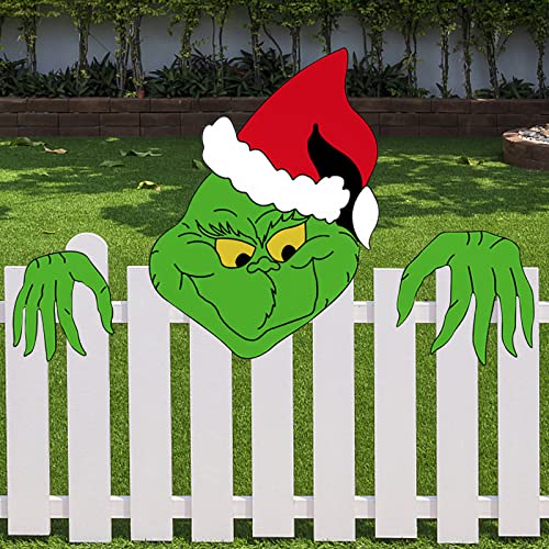 Christmas Decorations Outdoor Fence Yard Sign With Hand Head For Holiday Christmas Fence Peeker Decorations Outdoor Garden Ornament #TOP5