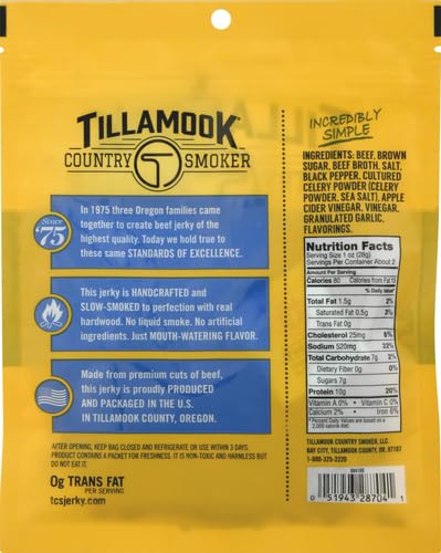Tillamook Country Smoker Real Hardwood Smoked Beef Jerky, Sea Salt & Cracked Pepper, 2.5 Ounce