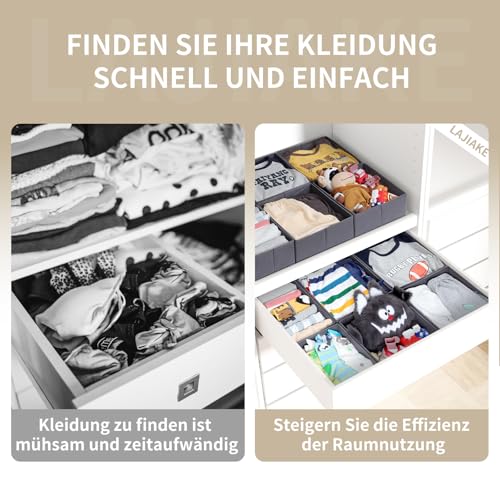 LAJIAKE 12er Set Schubladen Organizer passend für PAX Kleiderschrank 75×58 cm Faltbar Schubladeneinsatz für Kleidung & Kinderkleidung, modulares Design, stabil, Grau
