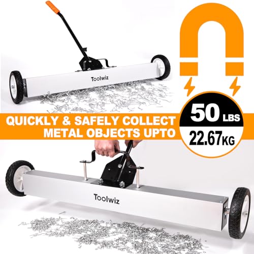 Toolwiz 36'' Magnetic Sweeper with Wheels, 50 Lbs Capacity Rolling Magnetic Floor Sweeper with Telescoping Holder and Quick Release Latch Industrial Heavy Duty Metal Pick Up 36 Inches by Toolwiz - Image 4