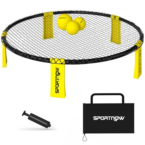 SPORTNOW Juego Spike, juego mini de juegos de playa con red, 3 pelotas y bomba para inflar pelotas, portátil con bolsa de transporte para deportes de equipo al aire libre, amarillo