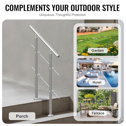 VEVOR Handläufe für Außentreppen, 80 cm Länge, 2 Querstangen, Treppenhandlauf-Set, Übergangsgeländer aus Edelstahl mit Montagesatz, doppelsäulige Treppenhandläufe für Senioren, Veranda und Terrasse