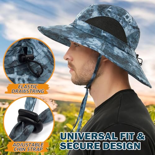 Image of Wide Brim Sun Bucket Hat, Waterproof Boonie Hat for Men & Women | UPF 50+ UV Protection, Adjustable Fit, Chin Strap & Sweatband, Foldable Durable for Fishing Hiking Garden Beach