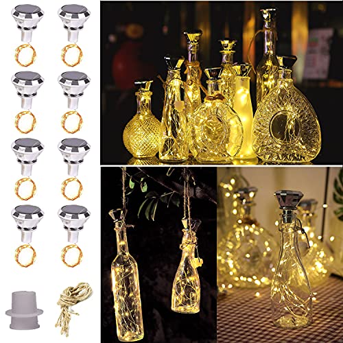 KZOBYD 8 Pack Solar Diamond Bottle Lights Creative Bottle Cork with Lights 20 LED Wine Bottle Lights Cork String Fairy Light Solar Powered for Garden Patio Outdoor Tabletop Decor (Warm White)