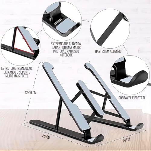 Suporte Notebook Ajustável Tablet Dobrável Base 6 Níveis Regulagem Mesa Apoio Universal Home Office