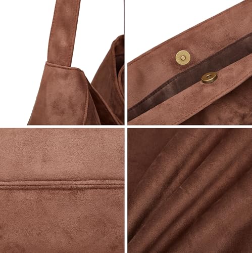 Image of Vintage Suede Hobo Bags for Women - Retro Shoulder Tote Purse Carryall Travel Bag