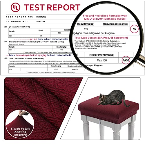 Image of 4 pcs Vanity Stool Bench Covers, Luxury Crease-Resistant Jacquard Fabric Saddle Bar Stool Slipcovers Stretch Washable, (Rectangle, 4 Counts, Burgundy)