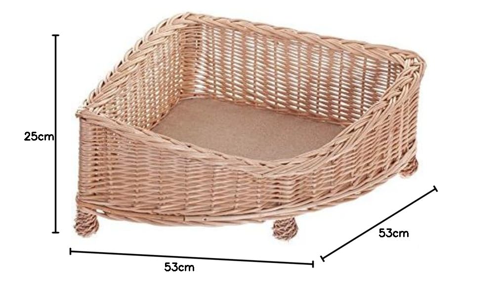 e-wicker24 Naturale Cesta per Cani in Vimini Lettino Cane ad Angolo Rialzato Divanetto per Cani Cuccia Cani Letto per Cani Taglia Picolla Lettini per Cane Divanetto Calmante Animali