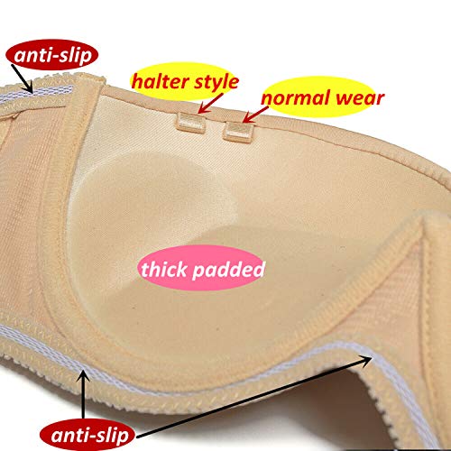 Hwdi Sexy Strapless Push Up Bra Thick Padded Add Cup Underwired Halter Wedding Bras Nude, 36B #TOP4