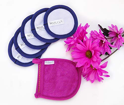Just Add Water! Reusable Makeup Remover Cloth Pads 5 Pack + 1 Bamboo Exfoliator Mitten, Premium Microfiber Pads Machine Washable up to 1000 Times