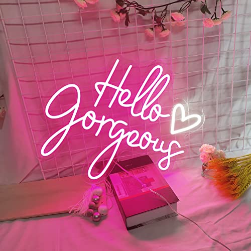 Image of Hello Gorgeous Neon Sign Custom Pink LED Neon Light Decorations for Bedroom Wedding Party Room Home Wall Decor Among (Pink-01)