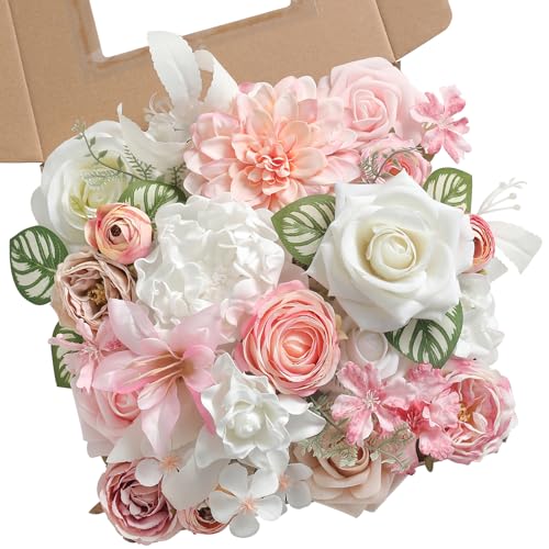 RUIDKUN White Pink Artificial Flowers Box Set