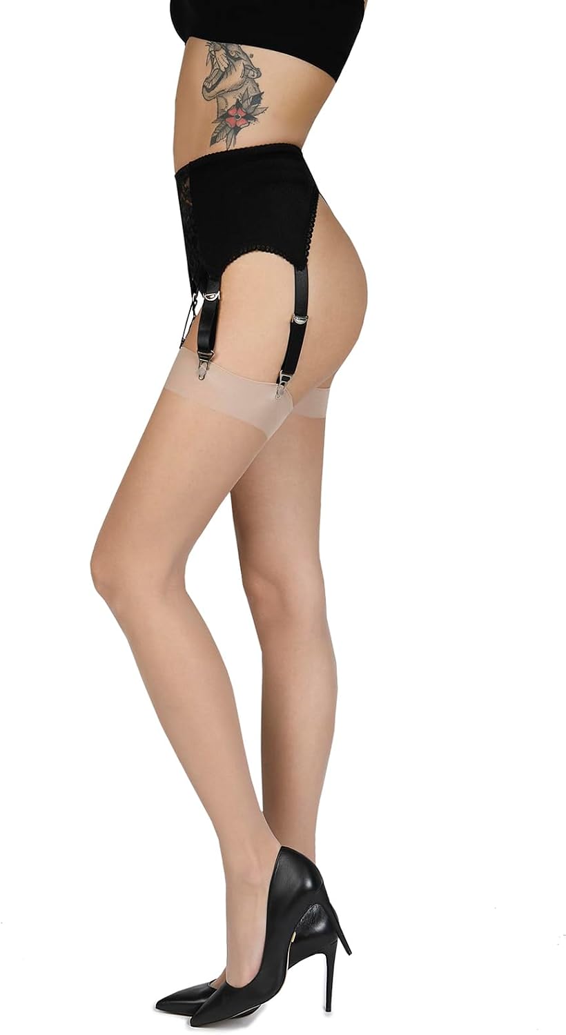 Annes styling Womens Plain Thin Suspender Stockings for Suspender Tights for Garter Belt 20 DEN Plain Top Sheer Stockings