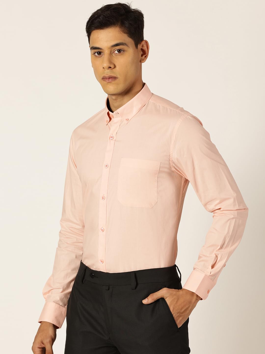 Thomas Scott Uomo | Tinta unita | Manica lunga | Slim Fit | 100% cotone | Button Down | Tasca singola | Camicia formale