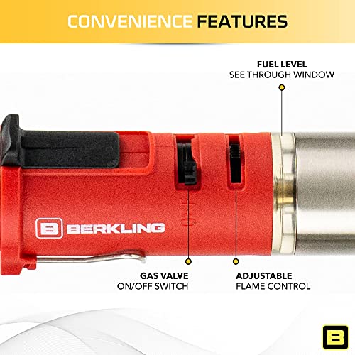Berkling Premium Butane Soldering Iron Kit - Portable Cordless Welding Micro Solder Torch Heat Gun, 3 Pro Grade Tips, 15G 60/40 Rosin Core Solder Wire, Mini Wrench, Sponge (Bsg-668 Kit Red) #TOP3