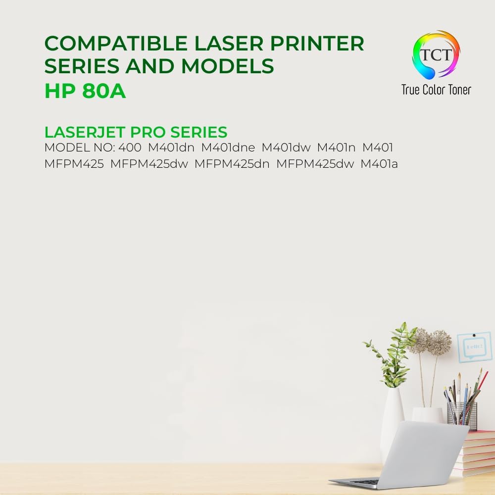 TCT 80A Toner Cartridge - Compatible Replacement for HP 80A CF280A Black Works with HP LaserJet Pro 400 M401A M401D M401N, M401DN M401DNE M401DW MFP M425DN M425DW Printers (2,700 Pages)